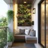 Balcony Design with Wooden Vertical Wall Planter