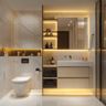 White Marble Bathroom Design with LED Mirror