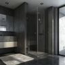 Bathroom Design with Grey Tiles and Suede Finish Vanity