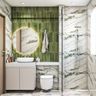 Bathroom Design with Green Tiles and Marble Wall