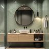 Bathroom Design with Pista Green Tiles and Open Vanity