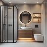 Bathroom Design with Light Grey Tiles and Drawer Vanity
