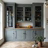 Light Grey Crockery Unit Design with Glass and Shutter Storage
