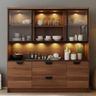 Walnut Crockery Unit Design with Glass Shutters and Open Rack