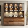 Walnut Bronze Crockery Unit Design with Glass Shutters and Drawers
