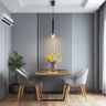 Wooden Dining Room Design with Gray Upholstered Chairs