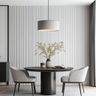 Dining Room Design with Black Pedestal Table and Light Gray Chairs