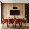 Dining Room Design with Wooden Table and Orange Chairs