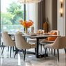 6-Seater Dining Room Design with Marble Table and Crystal Chandelier