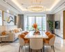Dining Room Design with Marble Table and Crystal Chandelier