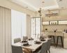 Dining Room Design with Marble-Top Table and Bar Stools