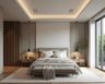 Guest Bedroom Design with Wooden Side Table and Beige Wall