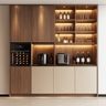 Home Bar Design with Wine Cooler and Illuminated Open Shelves