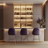 Home Bar Design with Luxe Marble Counter and LED Shelving
