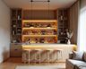 Home Bar Design with Warm Wood Finish and Open Shelving