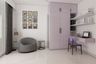 Home Office Design with Suede Laminate Lavender Wardrobe and Floating Desk