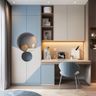 Home Office Design with Blue Upholstered Chair