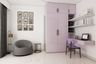 Home Office Design with Lavender Floating Desk, Wall and Wardrobe Storage