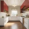 U-Shaped Kitchen Design with White and Carnival Units