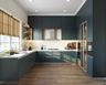 Petrol Blue Modern Kitchen Design with White Quartz Top