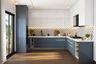 L-Shaped Kitchen Design with Blue and White Units