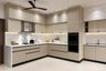 L-Shaped Kitchen Design with LED Lighting and Marble Countertop