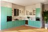 L-Shaped Kitchen Design with Glossy Green and White PU Finish