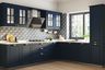 Indigo Blue L-Shaped Kitchen Design with Matte Finish