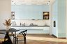 Straight Kitchen Design in White Blue Tones