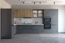 L-Shaped Industrial Kitchen Design with White Quartz Countertop