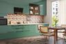Straight Kitchen Design with Aqua Green Cabinets