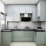 U-Shaped Kitchen Design in Metallic Blue and Smoke Grey