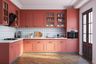 L-Shaped Kitchen Design with Coral Cabinets