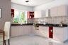 L-Shaped Kitchen Design with Rose and White Finish