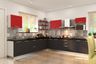 L-Shaped Kitchen Design with Red and Slate Finish
