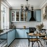L-Shaped Kitchen Design with Denim Suedette Cabinets