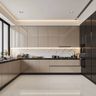 Beige U-Shaped Kitchen Design with High Gloss Acrylic