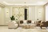 Living Room Design with Curved Sofas and Marble Coffee Table