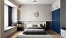 Master Bedroom Design with Grey Upholstered Bed
