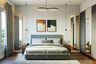 Master Bedroom Design with Plush Grey Upholstered Bed
