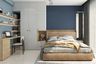 Space-Saving Bedroom with Vertical Storage and Built-in Study Desk