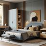 Space-Saving Bedroom with Built-In Wardrobe and Compact Study Desk