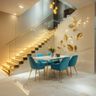 L-Shaped Staircase Design with Metal Frame and Glass Panels