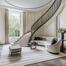 Curved Staircase Design with Black Marble and Carpet