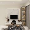 TV Unit Design in Frosty White and Moldua Acacia