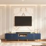 Wave Blue TV Unit Design with Marble Backdrop