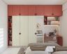 4-Door Swing Wardrobe Design in Champagne with Rose Pink Loft