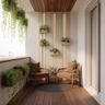 Balcony Design With Vertical Panel Wall and Wooden Armchairs