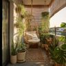 Bohemian Hanging Garden Balcony Design with Swing Chair and Cane Blind