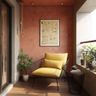 Modern Balcony Design with Terracotta Wall and Yellow Cushioned Louunge Chair